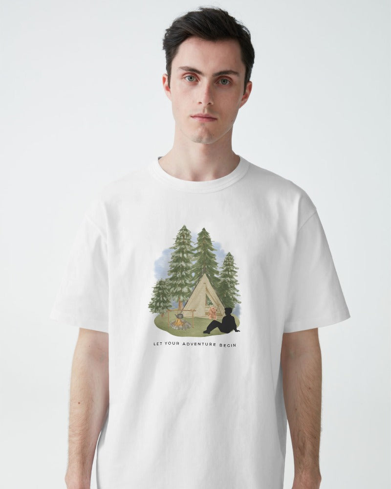 Camping Adventure - Unisex White Printed T-shirt