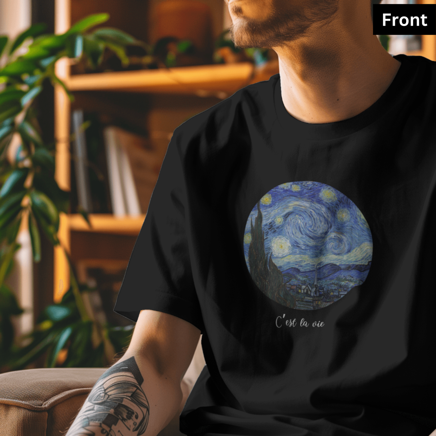 Starry night - Unisex Black Printed T-shirt