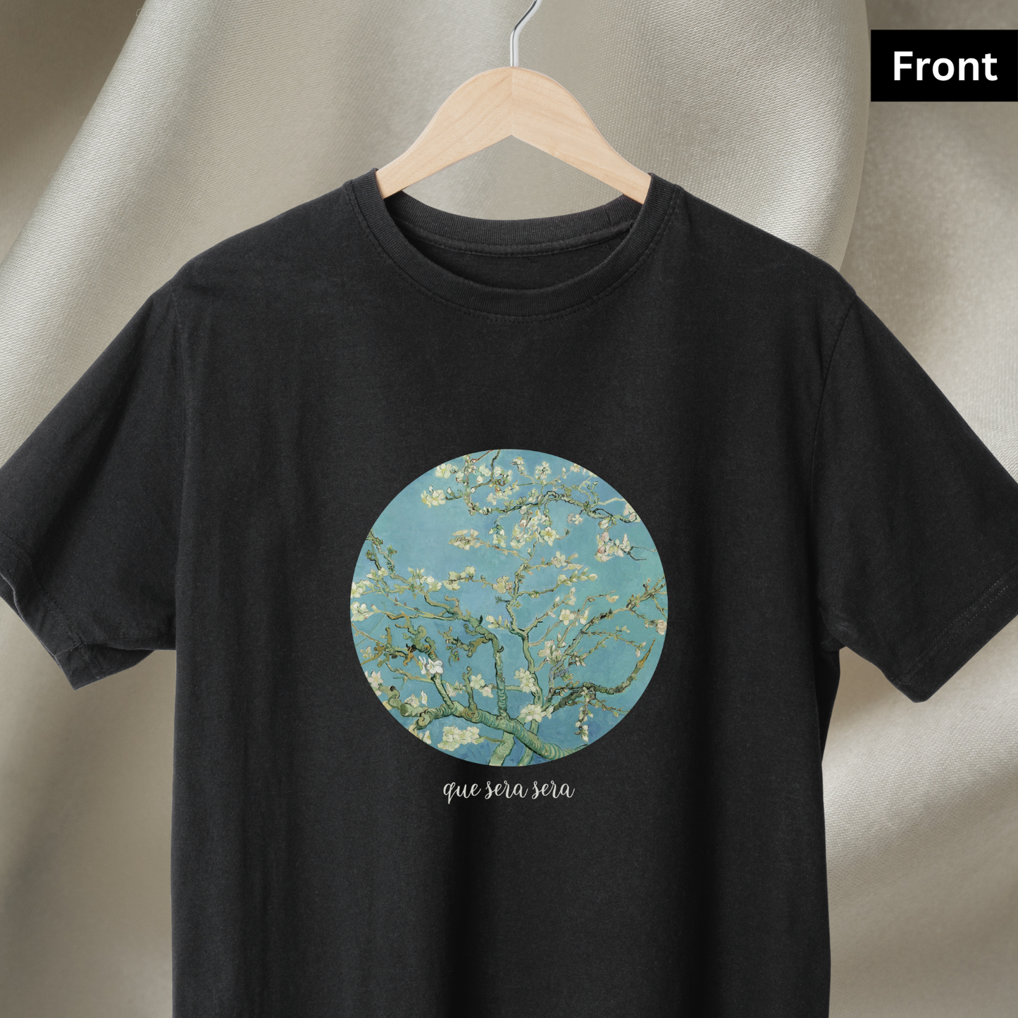 Almond Blossoms - Unisex Black Printed T-shirt