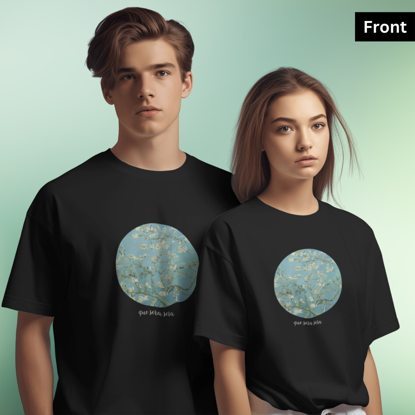 Almond Blossoms - Unisex Black Printed T-shirt