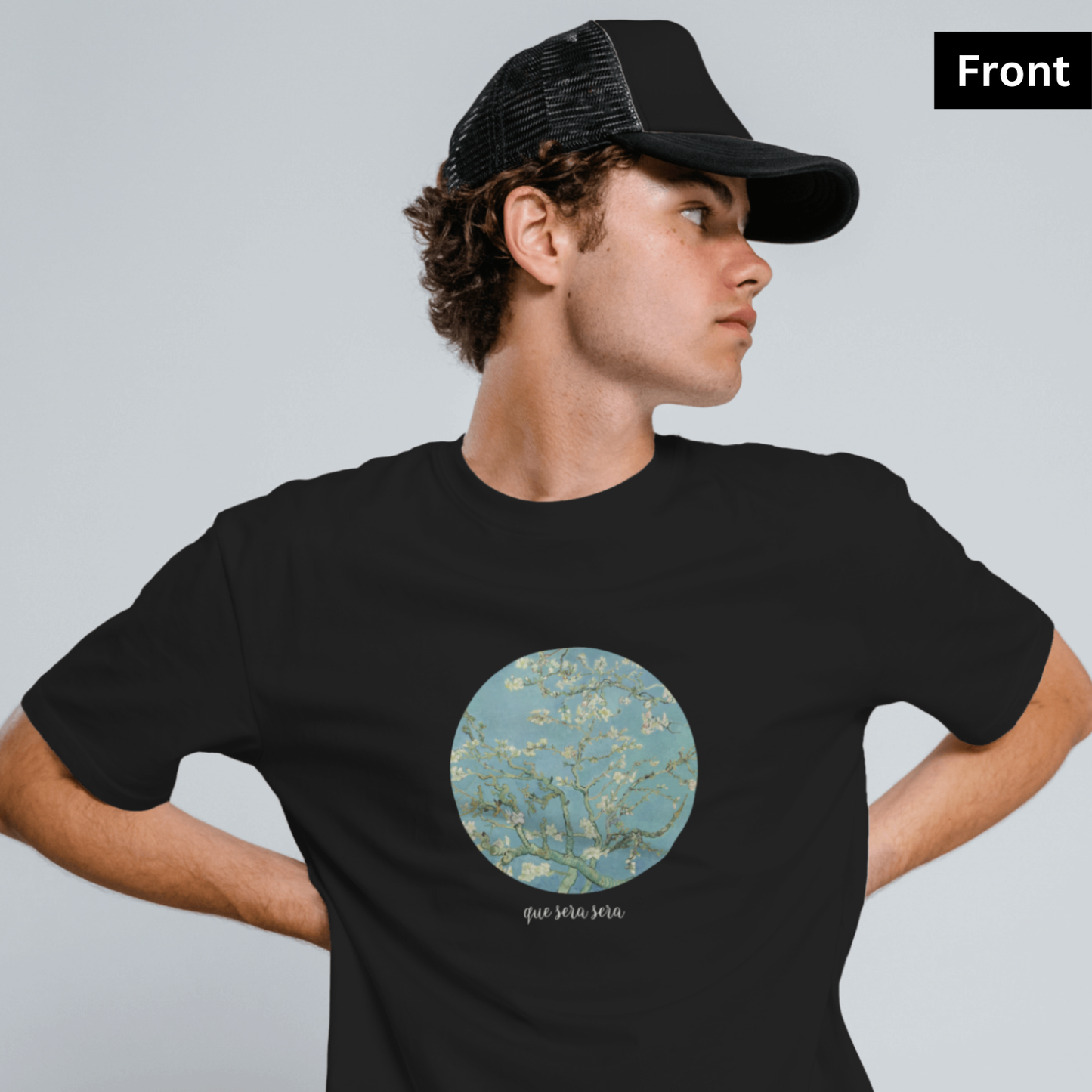 Almond Blossoms - Unisex Black Printed T-shirt