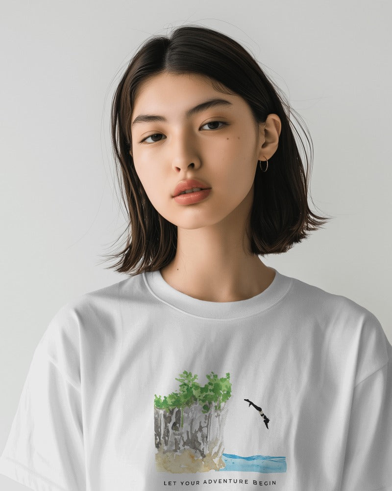 Cliff Dive - Unisex White Printed T-shirt