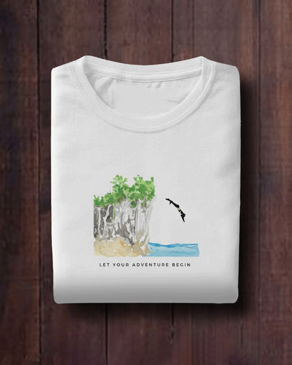 Cliff Dive - Unisex White Printed T-shirt