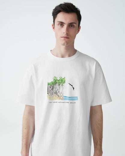 Cliff Dive - Unisex White Printed T-shirt