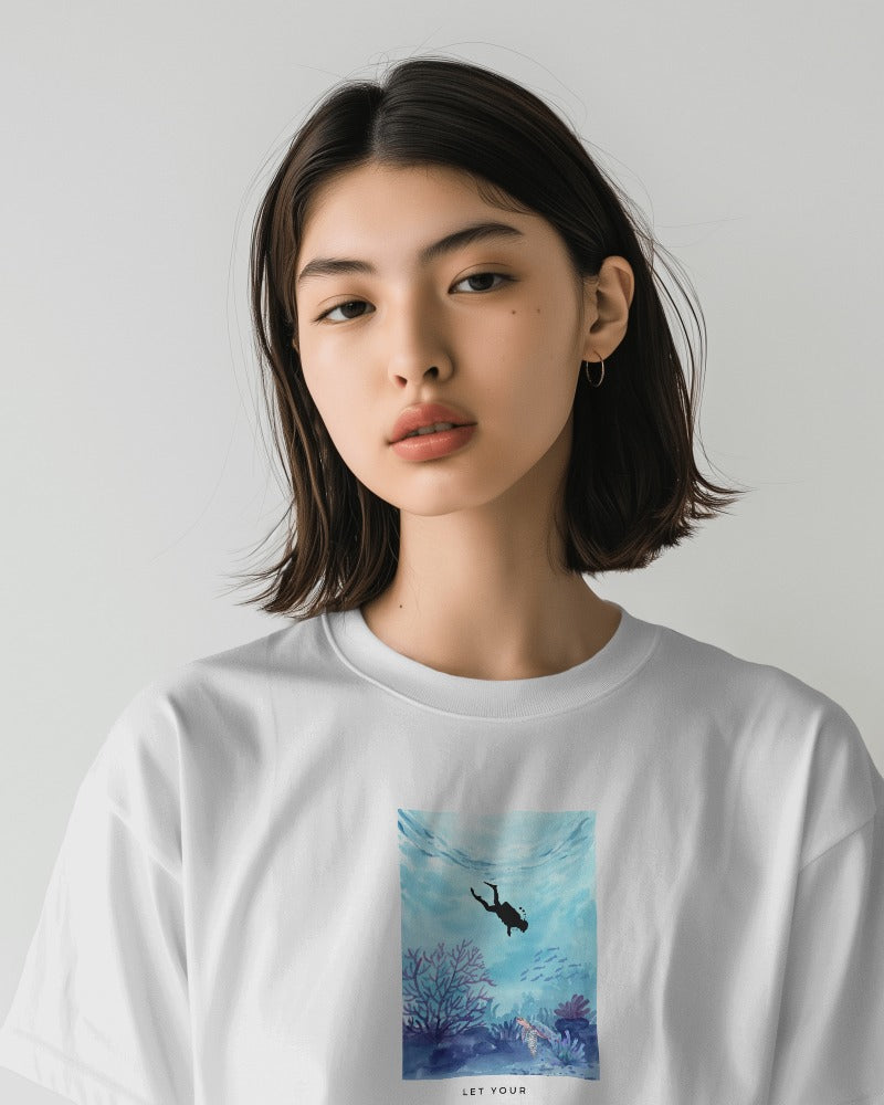 Scuba Adventure - Unisex White Printed T-shirt