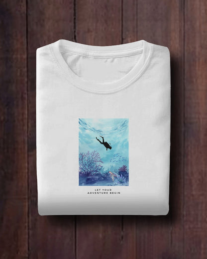 Scuba Adventure - Unisex White Printed T-shirt