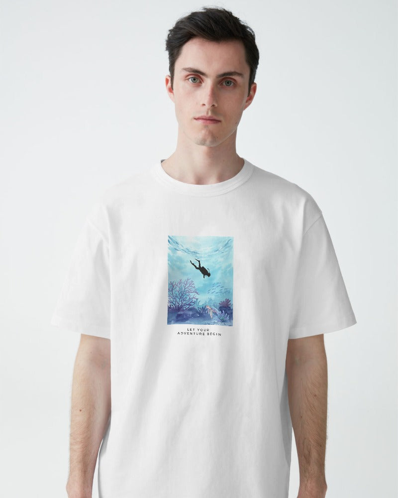 Scuba Adventure - Unisex White Printed T-shirt
