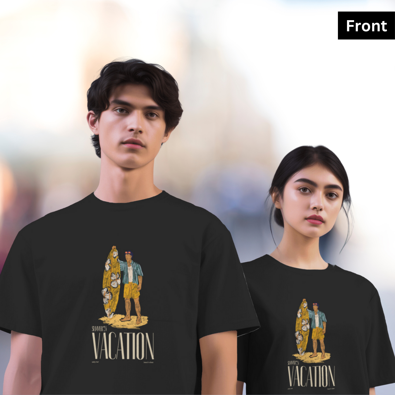 Vacation I - Unisex Black Printed T-shirt