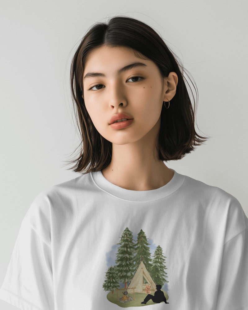 Camping Adventure - Unisex White Printed T-shirt
