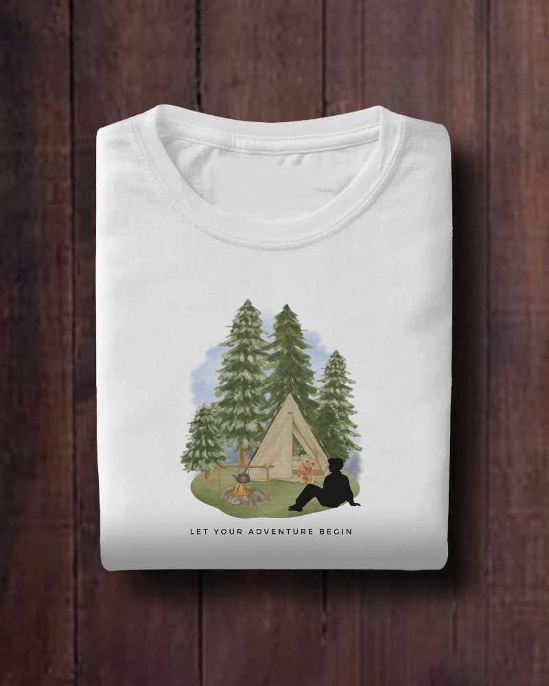 Camping Adventure - Unisex White Printed T-shirt