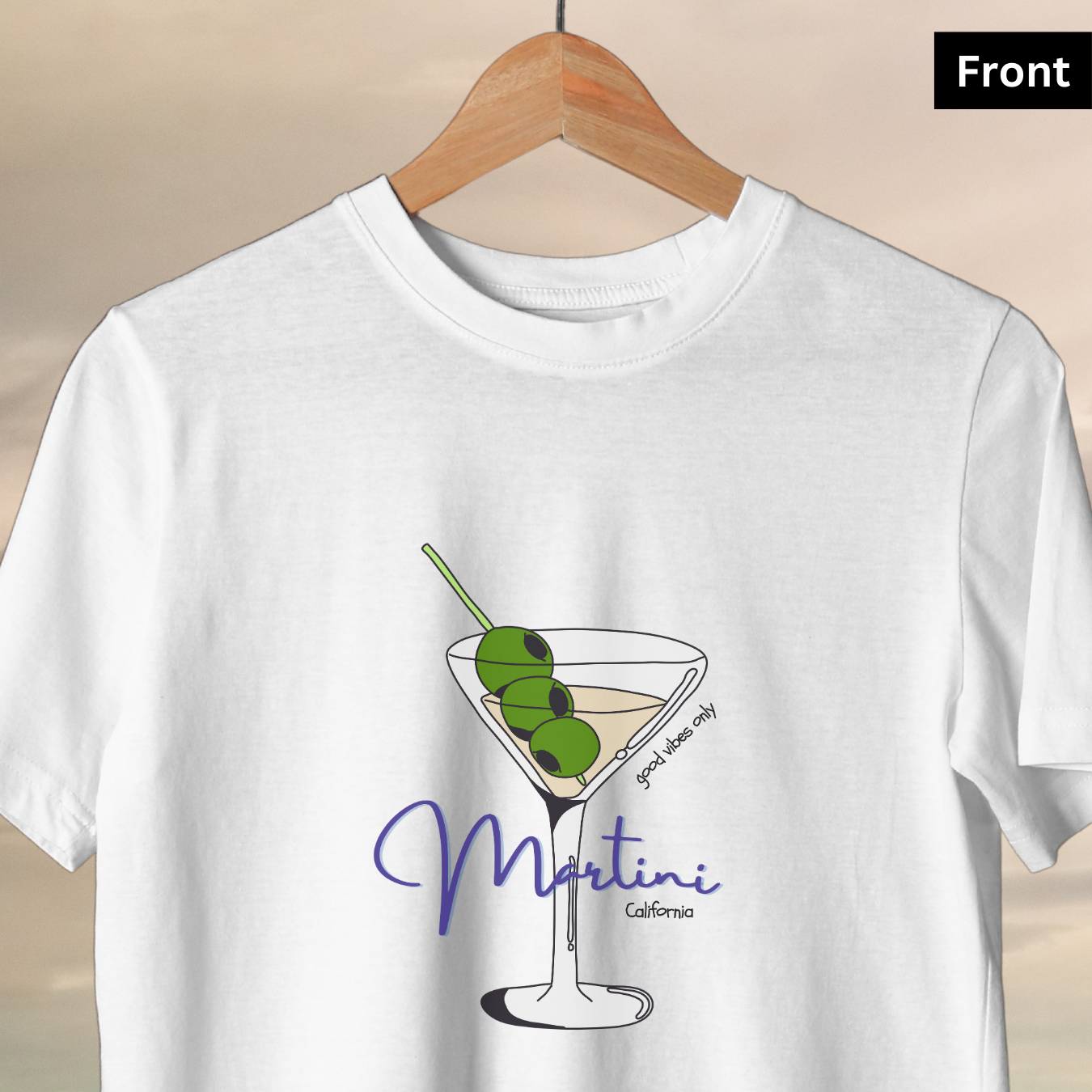 Martini - Unisex White Printed T-shirt