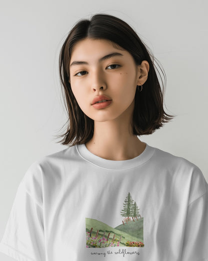 Among the wildflowers - Unisex White Printed T-shirt
