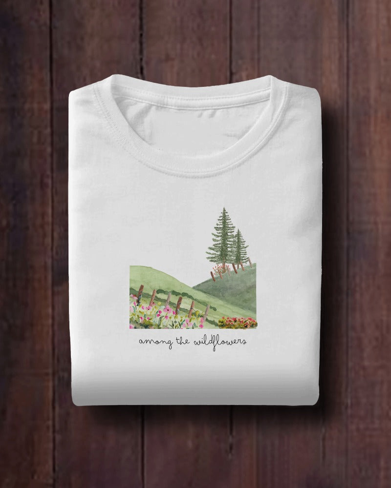 Among the wildflowers - Unisex White Printed T-shirt