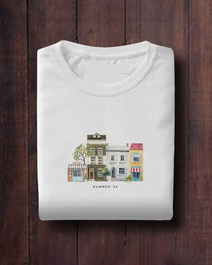 City Charm - Unisex White Printed T-shirt