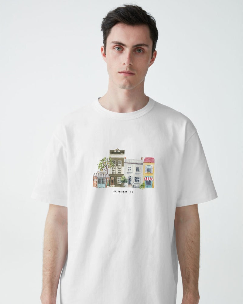 City Charm - Unisex White Printed T-shirt