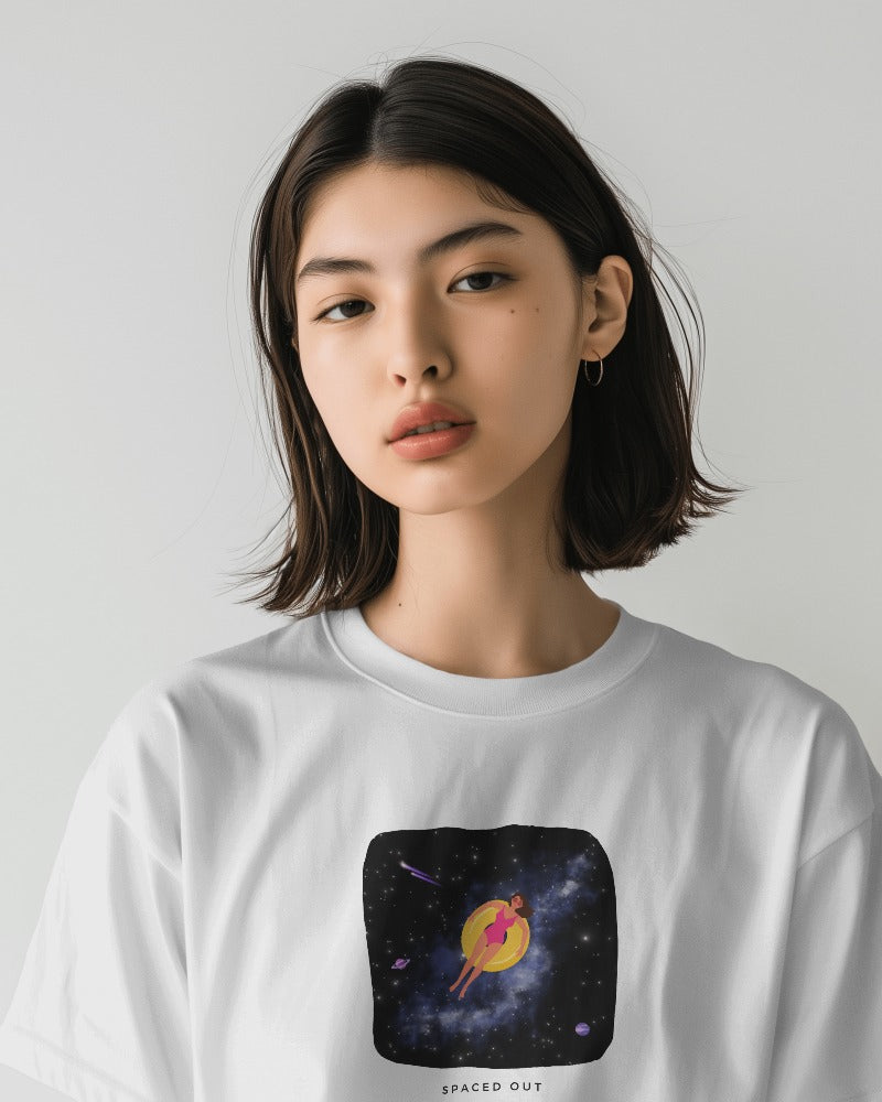 Spaced Out - Unisex White Printed T-shirt