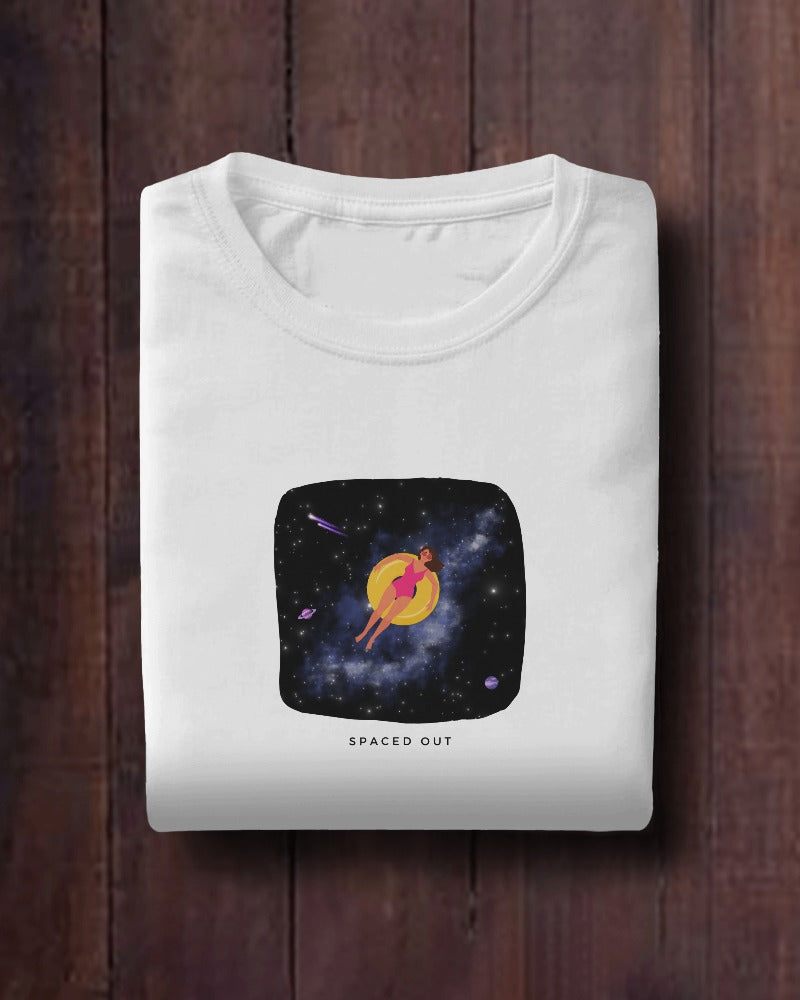 Spaced Out - Unisex White Printed T-shirt