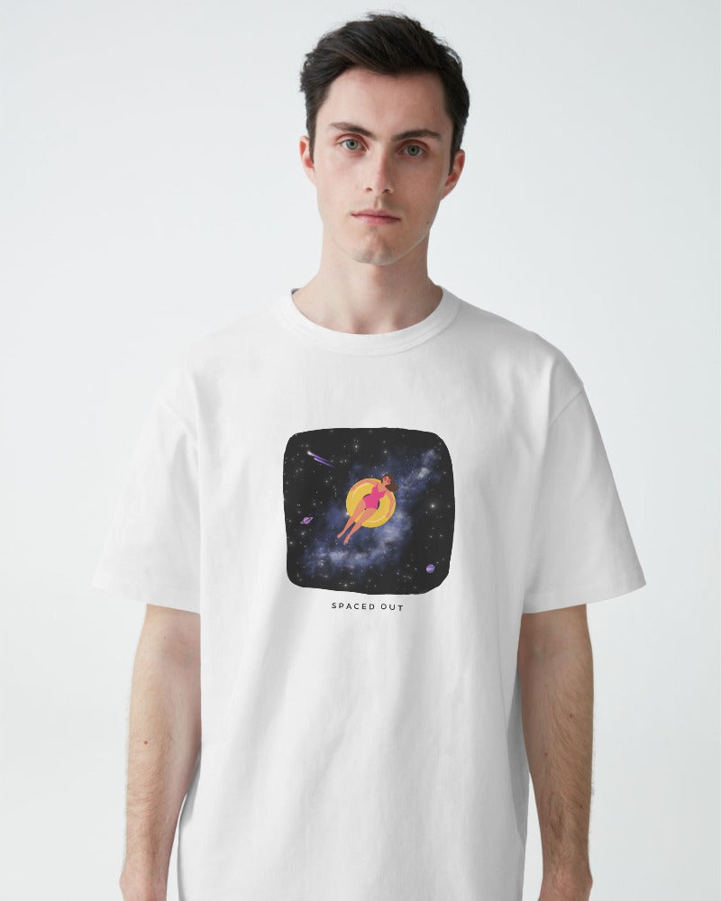 Spaced Out - Unisex White Printed T-shirt