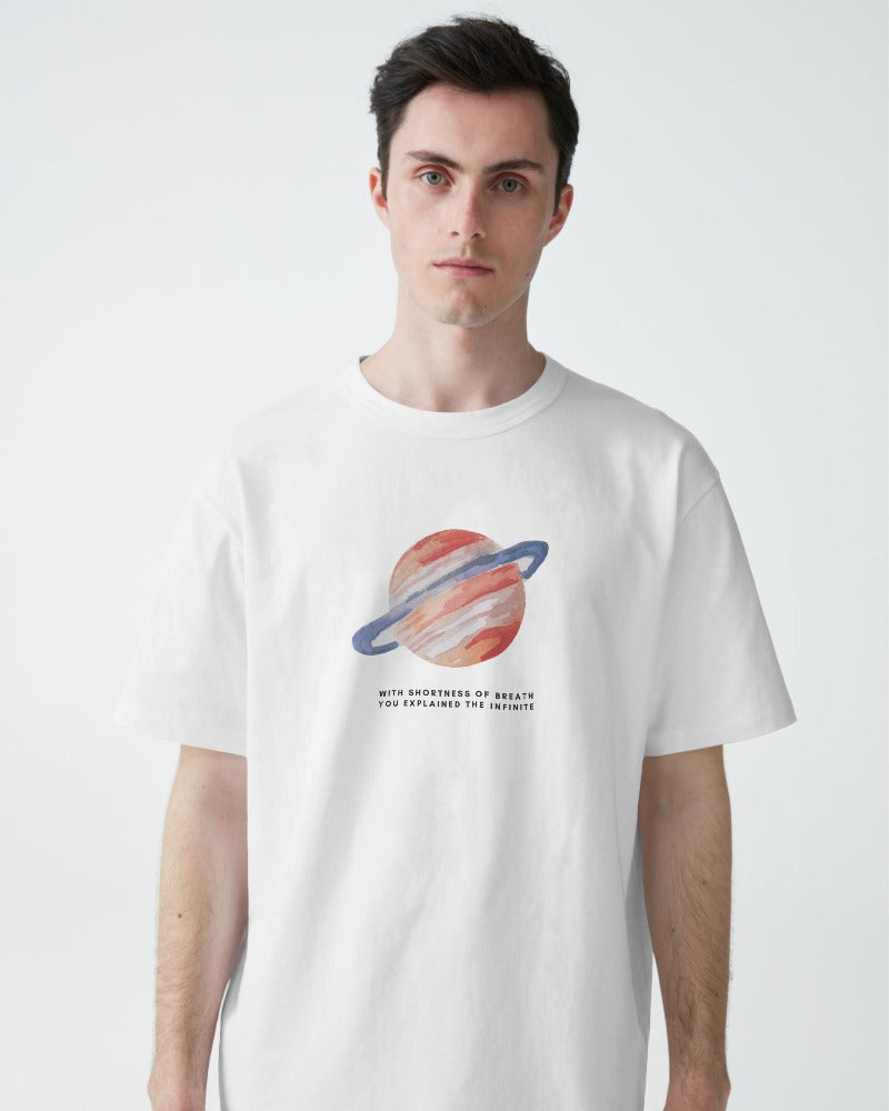 Saturn - Unisex White Printed T-shirt