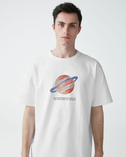 Saturn - Unisex White Printed T-shirt