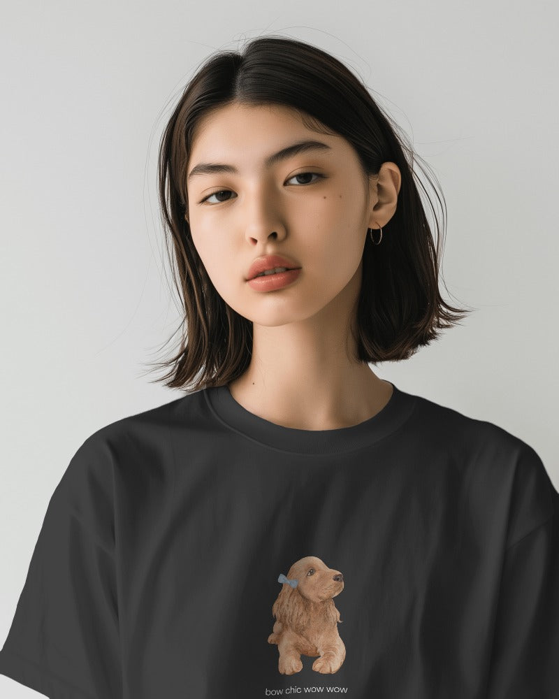 Bow chic wow wow - Unisex Black Printed T-shirt