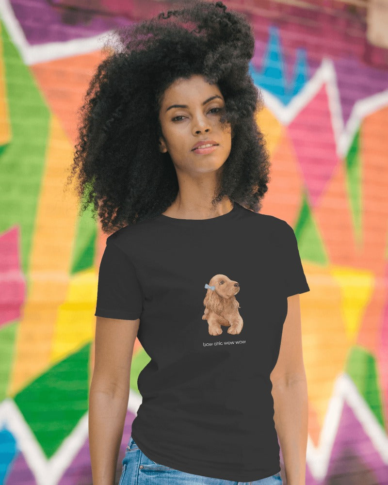 Bow Chic Wow Wow - Women's Black Printed T-shirt