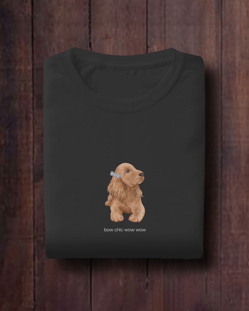 Bow chic wow wow - Unisex Black Printed T-shirt