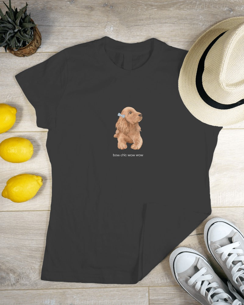 Bow Chic Wow Wow - Women's Black Printed T-shirt