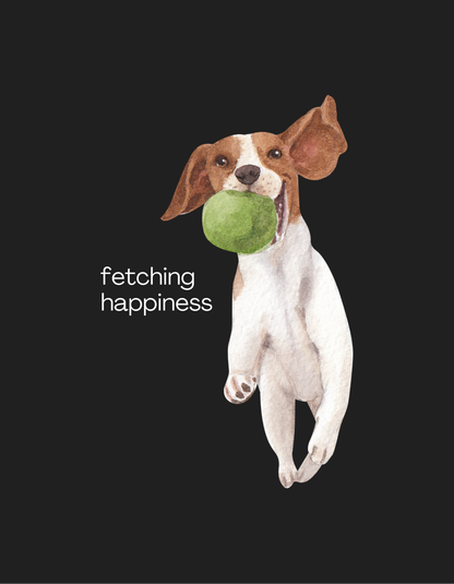 Fetching Happiness - Women's Black Printed T-shirt