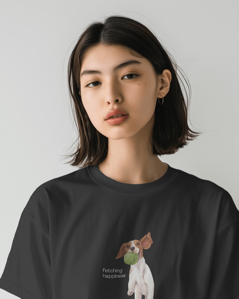 Fetching Happiness - Unisex Black Printed T-shirt