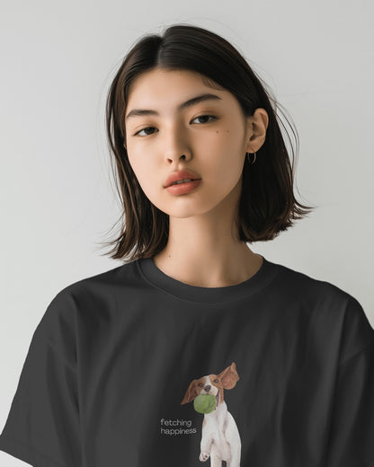 Fetching Happiness - Unisex Black Printed T-shirt
