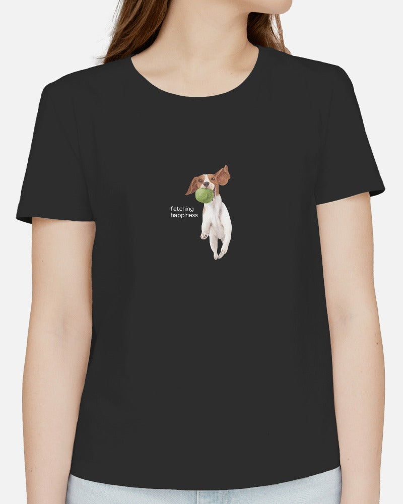 Fetching Happiness - Women's Black Printed T-shirt