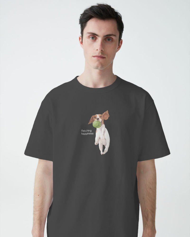 Fetching Happiness - Unisex Black Printed T-shirt