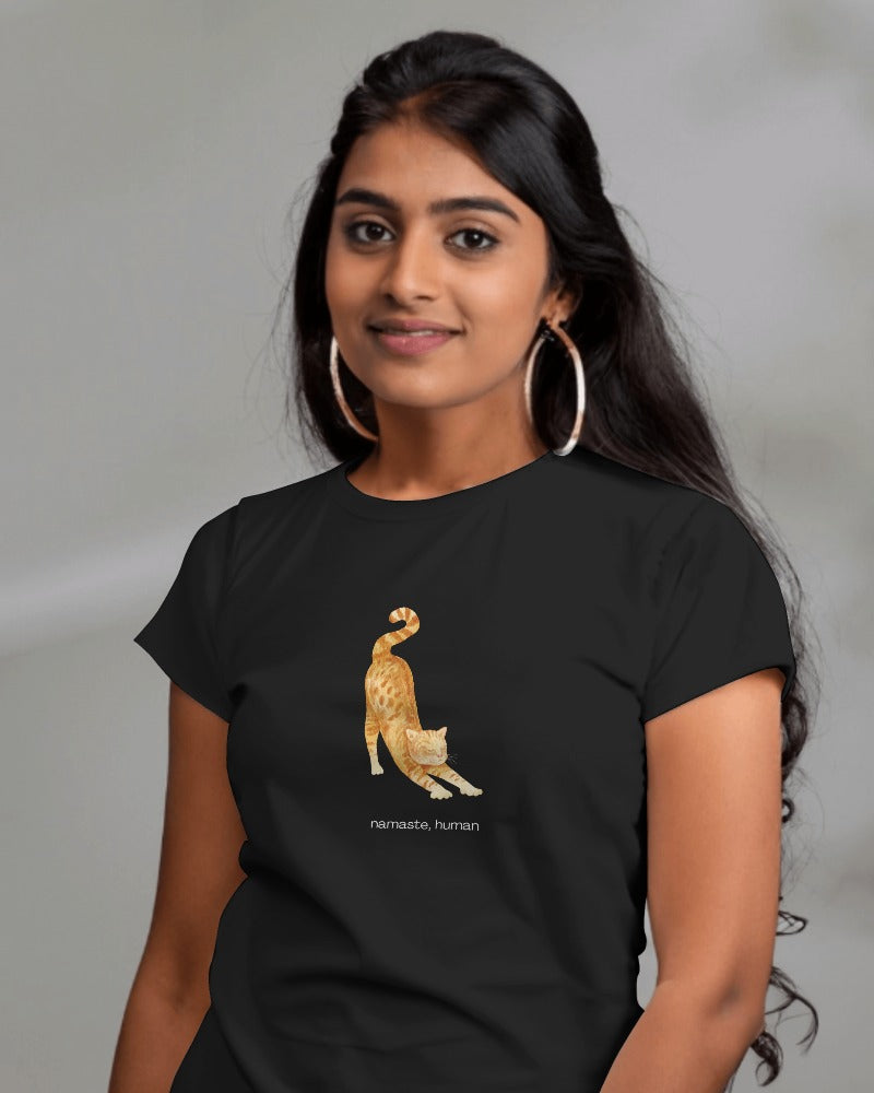 Namaste, Human - Women's Black Printed T-shirt