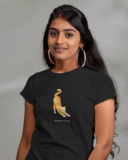 Namaste, Human - Women's Black Printed T-shirt