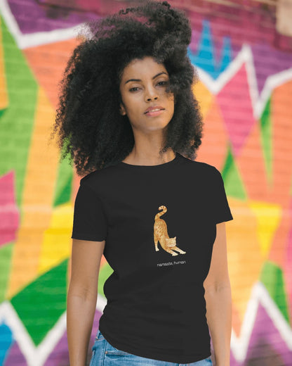 Namaste, Human - Women's Black Printed T-shirt