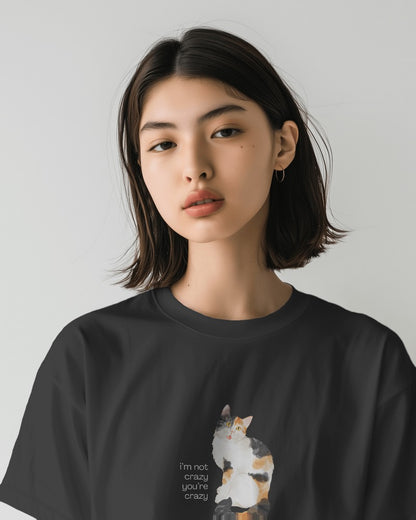 Crazy Cat - Unisex Black Printed T-shirt