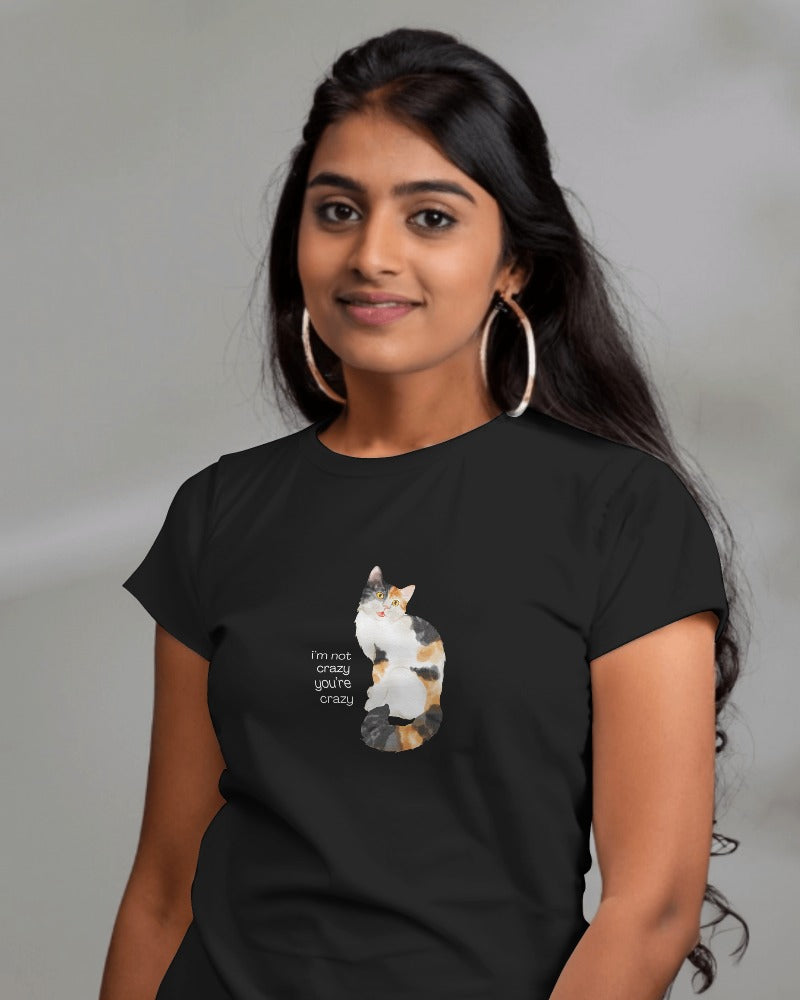 Crazy Cat - Women's Black Printed T-shirt