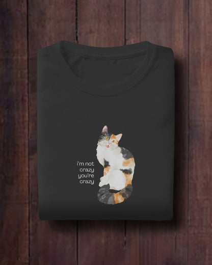Crazy Cat - Unisex Black Printed T-shirt