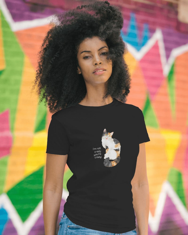 Crazy Cat - Women's Black Printed T-shirt