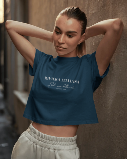 Riviera Italiana - Women's Navy Blue Printed Crop Top