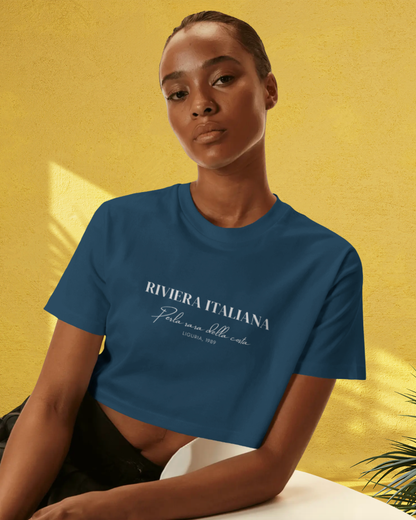 Riviera Italiana - Women's Navy Blue Printed Crop Top