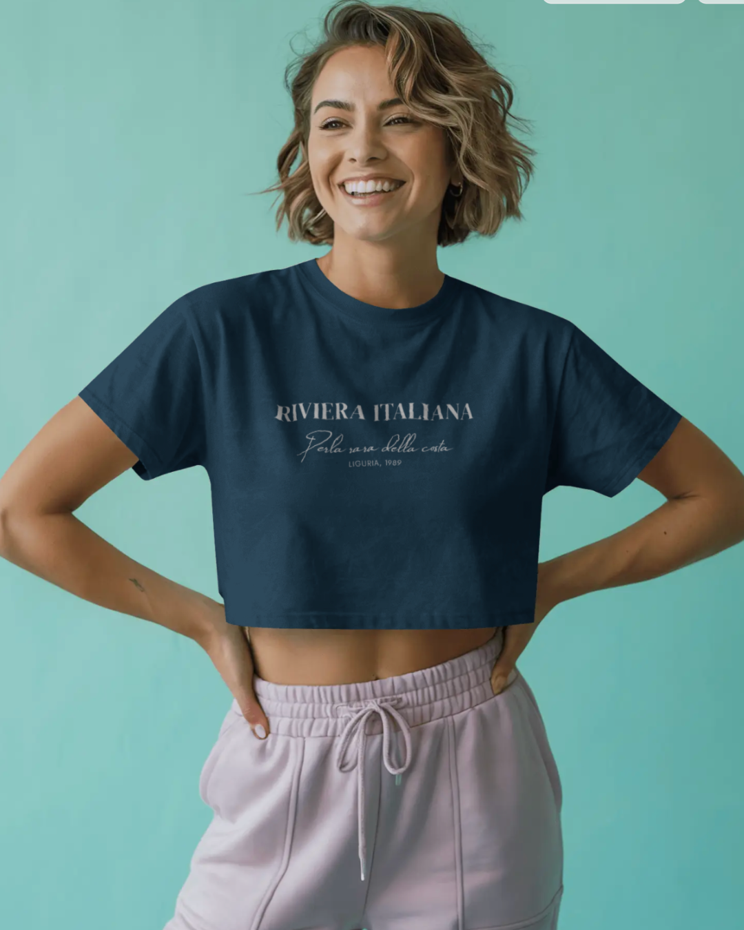 Riviera Italiana - Women's Navy Blue Printed Crop Top