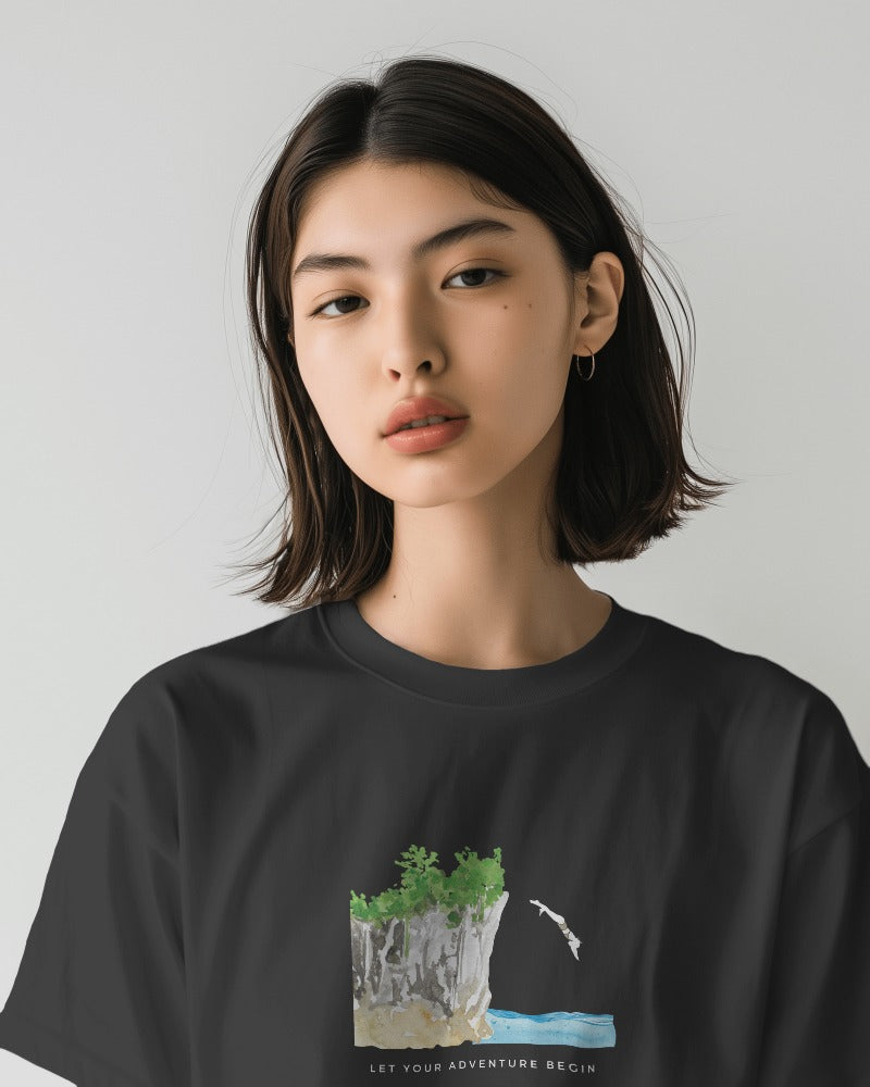 Cliff Dive - Unisex Black Printed T-shirt