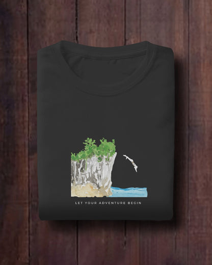 Cliff Dive - Unisex Black Printed T-shirt