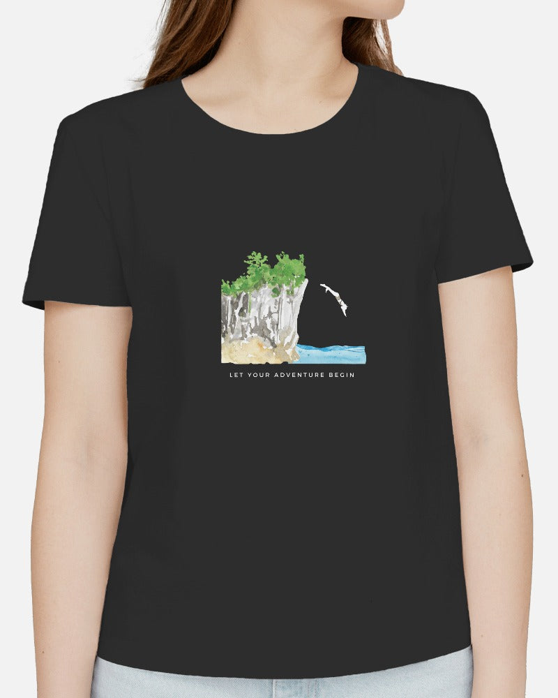 Cliff Dive - Women's Black Printed T-shirt