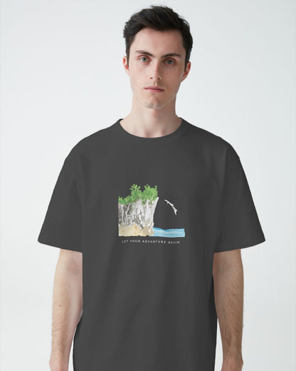 Cliff Dive - Unisex Black Printed T-shirt