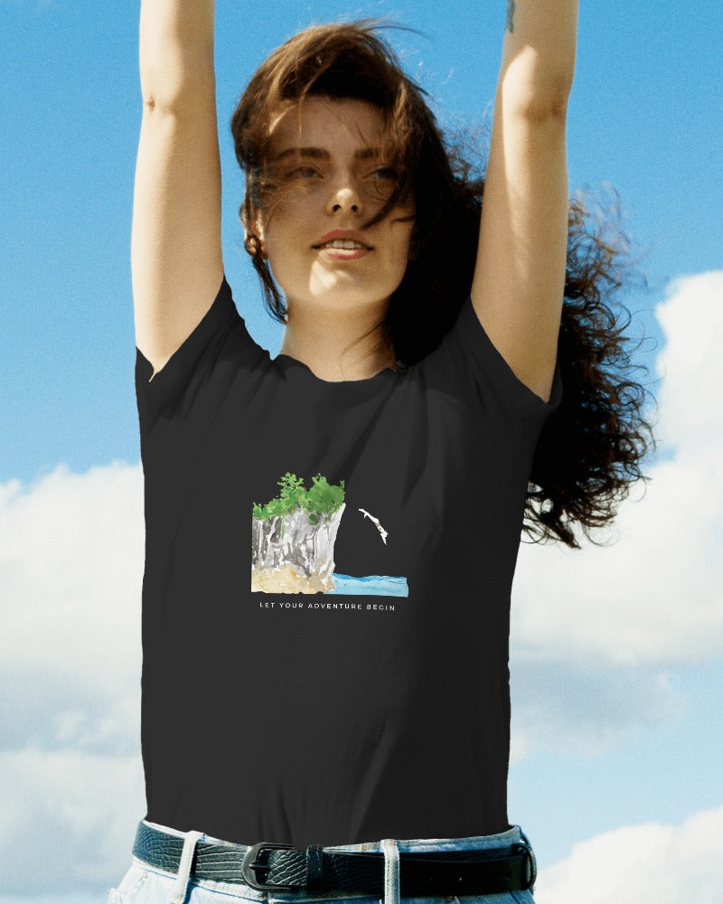 Cliff Dive - Women's Black Printed T-shirt