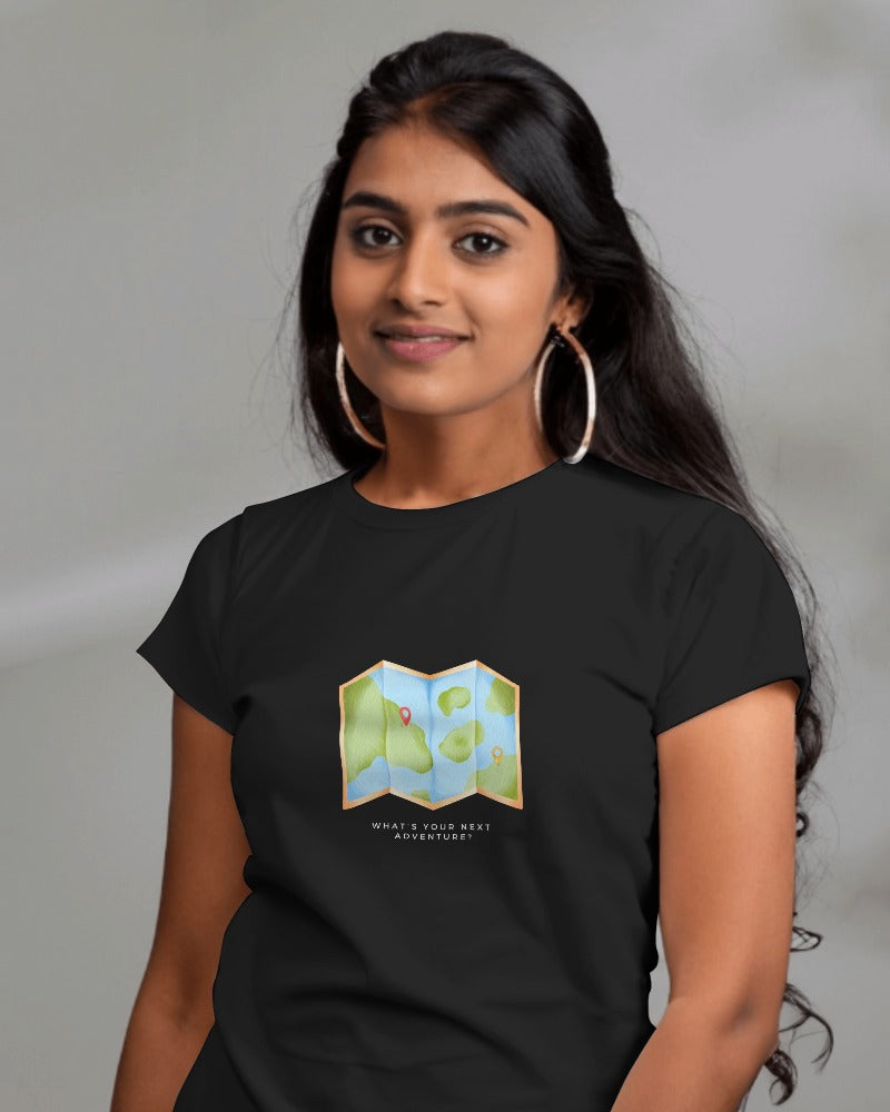 Where Next? - Women's Black Printed T-shirt