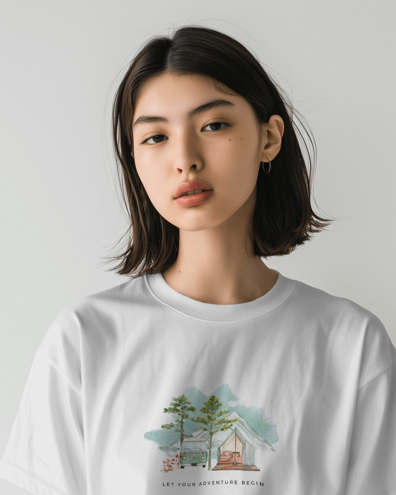 Camping Adventure II - Unisex White Printed T-shirt